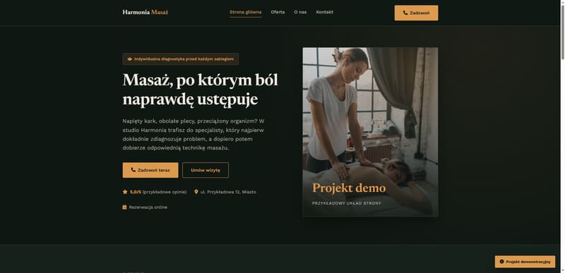 Projekt strony gabinetu masażu